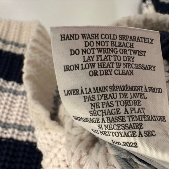 Z Supply Navy and Cream Striped  c cropped Crew Neck Sweater - Picture 5 of 9
